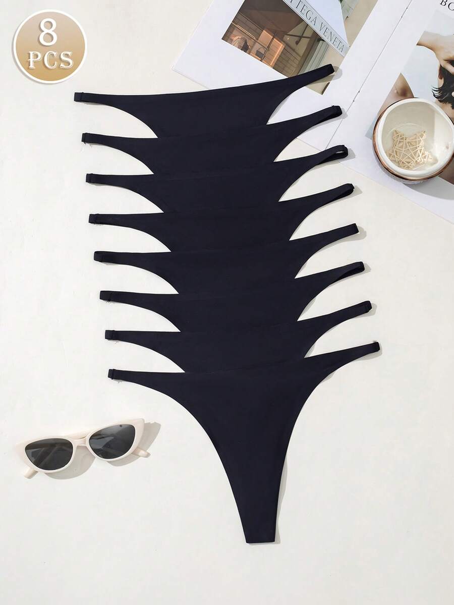 Bộ 8 chiếc quần lót dây mảnh thoải mái dành cho nữ, đồ lót gợi cảm không đường may, cạp thấp, kiểu bikini.