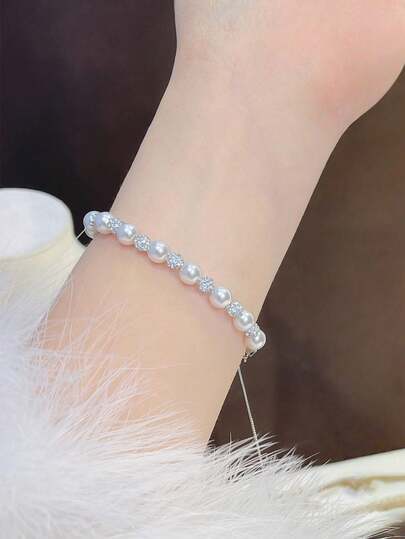BALMORA Exquisite & Luxurious S925 Sterling Silver Pearl Bracelet, Gift For Girlfriend