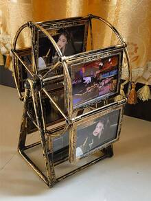 1 pieza Marco de fotos giratorio tipo noria vintage, adecuado para sala de estar, dormitorio, escritorio, gran regalo para el Día de San Valentín, cumpleaños, Navidad, incluye 6 piezas de marcos de fotos premium de 4 pulgadas para manualidades - Multicolor - Ver 8