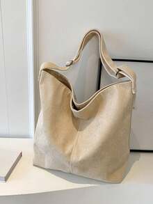 大容量复古帆布手提包，可折叠，带安全拉链，轻便，三用肩背/斜挎包，学生、通勤、上课、旅行必备，日系都市男孩日常包 - 米色 - 查看 6