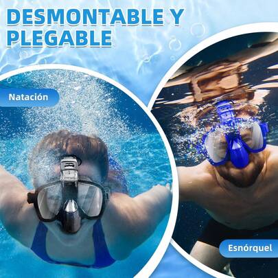 WOTOW Kit de Esnórquel para Adultos, Juego de Esnórquel Buceo Seco Deontable de Una Pieza con Vista Panorámica de 180°, Máscara Antiniebla Antifugas Respiración Libre con Soporte para Cámara