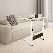 Tavolo da computer con ruote - Colore legno bianco e naturale - Visualizzare 5