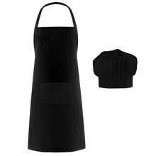 Polyester Koch Schürze und Mütze Set, Frontfaschen Design, elastisches Stirnband, geeignet für Kochen, Backen, Malen - anwendbar für Halloween, Thanksgiving, Weihnachtsparty Zubehör - Set