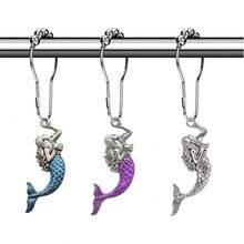 12pcs Ocean Mermaid Shower Curtain Hooks, Silver Metal Rust-Proof Decorative Shower Curtain Hooks For Beach Themed Bathroom Decor - Blue-purple-silver - View 7