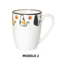 ZYLX SHOPPING – Taza cerámica 380 ml con diseño de gatos, relieve decorativo y asa grande para café o té - Blanco - Ver 4