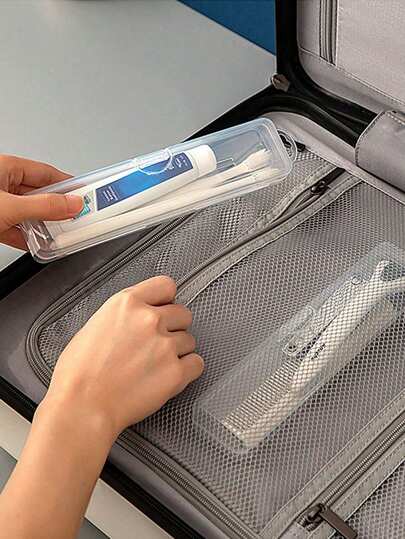 1 pièce Étui de brosse à dents de voyage en plastique transparent - Étui transparent portable avec distributeur de dentifrice intégré et crochet, convient pour les voyages d'affaires et les vacances - Compact et hygiénique, pratique pour transporter les essentiels de soins bucco-dentaires