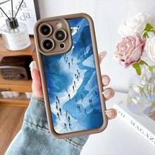 Cubierta de teléfono con borde negro diseño de patinaje sobre hielo en invierno azul claro para uso diario y viajes - Café integral - Ver 7
