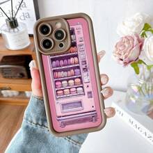 Cubierta de telefono con borde negro rosa con estampado de máquina expendedora de macarons para uso diario y estilo urbano - Burdeos - Ver 5