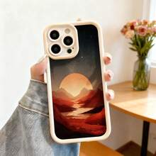 Cubierta de telefono con diseño de paisaje desértico al atardecer color negro con estampado de montañas y sol naranja para uso diario y viajes - Burdeos - Ver 4