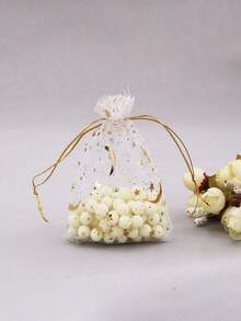 10/20pcs 9*12cm Hot Stamped White Moon And Star Pattern Organza Drawstring Gift Bags, Suitable For Jewelry Storage, Candy, Chocolate Packaging, Birthday, Party Gift Packaging, Home Furnishings - Multicolor - View 6