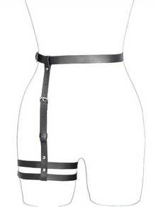 Multicolor Leather Harness Belt For Women - Adjustable Body Harness With Leg Straps - Festival, Rave, Gothic Fashion Accessory - Black - View 2
