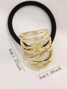 1/2pcs Retro Minimalist Oval Geometric Metal Hair Ties Elastic Hair Bands Ponytail Holders Versatile Hair Accessories Head Accessories - Multicolor - View 8