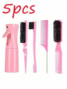 5/3pcs Curly Hair Brush Comb Scalp, Hollow Out Detangling Hair Comb, Rat Tail Comb, Teasing Hair Brush, Edge Control Hair Brush, Hairdressing Spray Bottle 200ml, Mist Spray Bottle For Hair, Refillable Plant Mister Spray Bottle Plastic Fine Water Mister For Hairstyling, Cleaning, Misting, Pet Care & Skin Care ,Hair Styling Kit ,Hairstyling Set - Multicolor - View 1