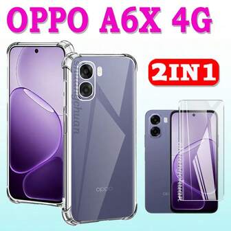 Für OPPO A6X 4-Ecken verstärkte Anti-Drop transparente Handyhülle, OPPO A6X 4G Bildschirm Gehärtetes Glas Schutzfolie, geeignet für täglichen Schutz, Büro, Zuhause, Bildschirmschutz Zubehör wasserdicht stoßfest kratzfest