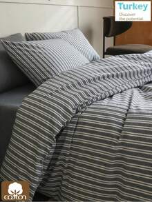 2/3-Pieces Turkish Cotton Woven Duvet Cover Set | Duvet Cover And Pillowcase, Modern Bedding For Bedroom, 135*200,Cm, 150*200 Cm, 200*200 Cm, 200*220 Cm, 220*240 Cm - Dark Grey - View 2