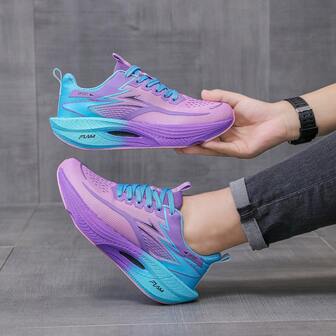 Zapatillas de running de tecnología de placa de carbono para maratón unisex, zapatillas deportivas ligeras y amortiguadoras para maratón, zapatillas de running casuales de fibra de carbono para fitness para adolescentes, zapatillas deportivas y casuales de moda, transpirables y antideslizantes, duraderas, zapatillas deportivas clásicas de suela blanda y color degradado, cómodas zapatillas para caminar