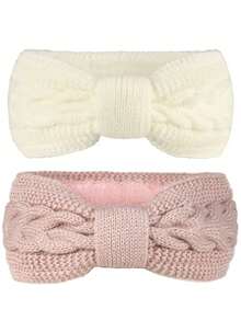 2pcs/1pc European & American Velvet Lined Knitted Headband With Twisted Bow, Sports Headwrap Ear Warmer Hairband - Solid Color - View 16