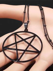 Thời trang Phù thủy Satan Pentagram Dây chuyền thép không gỉ Phụ nữ Vàng đen Bạc Charm Vòng cổ lớn Trang sức Nam Nữ Phụ kiện thời trang Quà tặng cho cặp đôi - vòng cổ - Xem 11