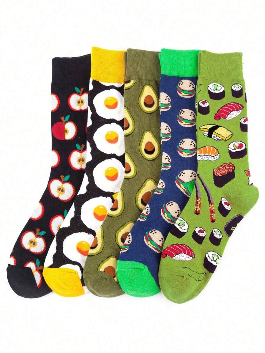 1 Pair/5 Pairs Men's Comfortable Casual Fruit Pattern Mid-Calf Socks