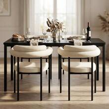 GOMYHOME Sillas de Comedor Modernas con Respaldo Ahuecado Tapizadas en Tela Suave Asiento Amplio y Cómodo Patas de Metal Resistentes para Cocina Sala o Dormitorio Beige - Beis - Ver 4