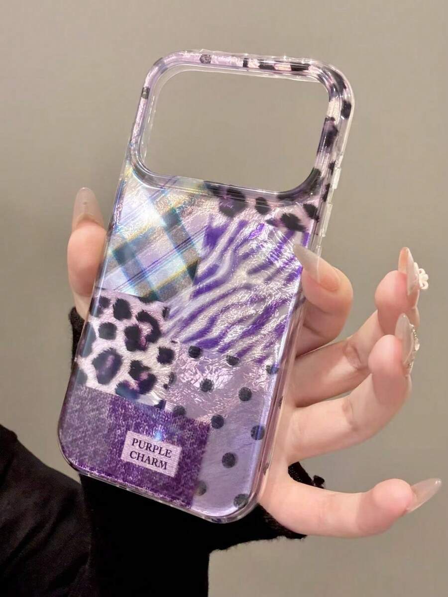 奢华豹纹拼接波浪鹰爪虎纹手机壳，兼容 17 Pro Max、17 Pro、17 Air、17、12、13、14、15、16 Pro Max、14 Plus、15 Plus、16 Plus、11、17、16、15、14、13、12，亮面保护壳