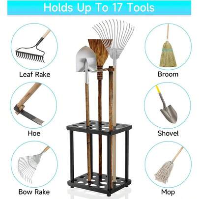 1pc Heavy-Duty Metal Garage And Garden Tool Storage Rack, Suitable For Long-Handled Tools, Brooms, Shovels, And Rakes - Sturdy Outdoor Storage Rack, Black - Father's Day Gift, High-Quality Construction, Tool Organizer Rack