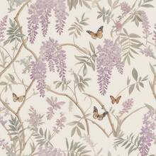 1卷优雅紫藤花卉自粘壁纸，乙烯基材质，防水可移除，即撕即贴，复古紫色花卉蝴蝶图案，美观的墙面装饰，适用于卧室、客厅、浴室家居墙面装饰、家具翻新贴纸 - 彩色 - 查看 13