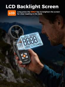 AEM01 Digital Handheld Anemometer, Measures Wind Speed, Temperature And Wind Chill Index, Records Max/Min Values
