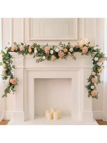 5.58FT Flower Garland, Realistic Artificial Rose Vine Flowers With Green Leaves Hanging For Indoor Outdoor Wall Home Room Garden Wedding Summer Porch Terrace Balcony Decor - Champagne - View 3