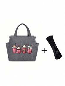 Túi giữ nhiệt in hình bốn món tráng miệng, túi đựng cơm trưa cách nhiệt, với họa tiết trái tim màu hồng và họa tiết "kem, cà phê và bánh ngọt", đi kèm với túi đựng dao nĩa màu đen, một túi đựng cơm trưa hai ngăn. - Nhiều màu - Xem 13