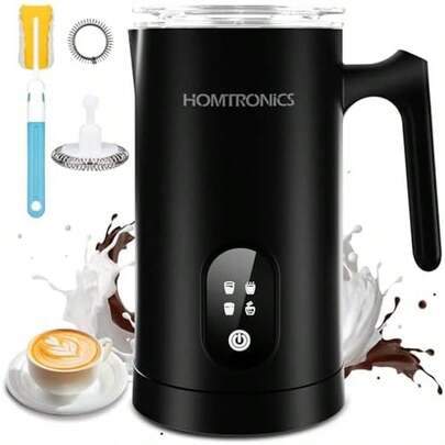 Espumador de Leche Electrico Grande 4 in 1, [Actualizado 430ml Capacidad] Crea Espuma Fria o Caliente, Homtronics 400W Vaporizador de Leche Automatico, Acero Inoxidable, para Café, Latte, Capuchino