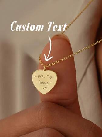 1Pc Gold Heart Necklace, Custom Handwriting Jewelry, Personalized Signature Pendant, Dainty Gift For Her, Sentimental Jewelry For Girlfriend