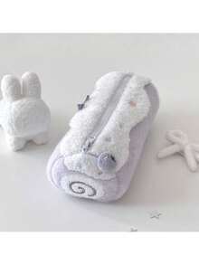 1pc Cream Swiss Roll Plush Pencil Case, Cute High-Quality Student Large Capacity Cake Stationery Storage Pouch, Desktop Organizer - Pencil Case - View 3