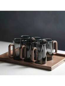 LAISONWARE 6件套高品质硼硅玻璃杯：耐热马克杯，饰以胡桃木纹，配有木质手柄 - 适合盛装茶、咖啡，是现代家居装饰的理想之选。生日、周年纪念、派对的理想礼物 | 男女通用 - 彩色 - 查看 11