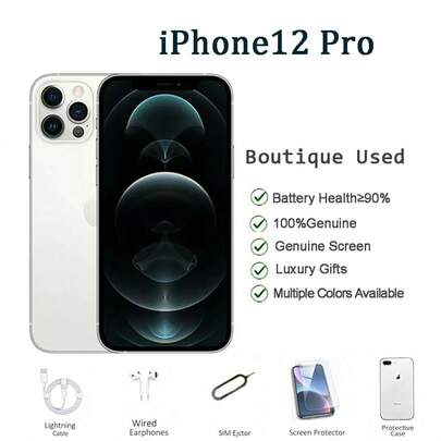 Apple A+级95%新苹果iPhone 12 Pro，128GB/256GB存储，颜色：银色/金色/石墨色/太平洋蓝，包含：充电线、耳机、手机壳、屏幕保护膜、SIM卡针