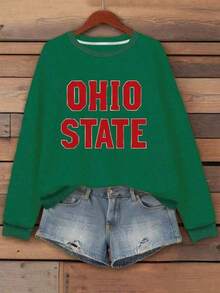 2026TC Christmas Outfit Women Women's Ohio State Collegiate Sweatshirt - Pink With Red Lettering, Geometric Block Letter Design, Long Sleeve Casual Pullover, Machine Washable Autumn Winter Apparel, Winter Clothing |       Crew Neck | Long Sleeve TopWomen's Crew Neck Sweatshirt, New Autumn/Winter Arrival For Everyday Casual WearLoose And Comfortablelong Sleeve Tops Women Thanksgiving Outfit Women Round Neck Short Sleeve Knit Polyester Tee, Fashionable ForDaily Wear- Loose 100% Cotton T-Shirt - [紅色的] - 查看 10