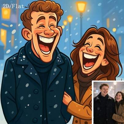 1 set 5D diamantmålningssats | AI-genererat tecknat glädjemönster, par som går i snö-tema, jul- och alla hjärtans dag-present, heminredning, kan anpassa parfoton till animerad stil, akrylfärg på duk