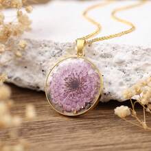1pc Personalized Bohemian Style Resin Dried Flower Oval Pendant Necklace, With A Variety Of Stainless Steel Chains To Choose From, Water Droplet Birthflower Jewelry, Elegant And Fashionable Daily Wear Pendant, Perfect Gift For Girlfriends, Boyfriends, Wives, Anniversaries, Valentine's Day, Mother's Day, Birthdays And Special Occasions - Gold - View 5