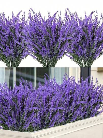 1/10pcs Artificial Lavender Flowers, Decorative Artificial Flowers, Plastic Artificial Plants, Suitable For Indoor & Outdoor Use, Home, Bedroom, Garden, Office, Lawn, Tabletop Decor, Hanging Planters, Faux Shrubs, Suitable For Flower Arranging, Farmhouse Decor, Wedding Decoration