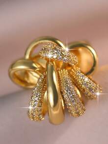 1pc Glamorous Old Money Style Multiple Circles Openable Rings Funky Cubic Zirconia Punk Big Ring For Women Wedding Birthday Dating Party Copper Jewelry Decorative - Yellow Gold - View 8
