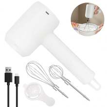 1 pezzo Frullatore elettrico senza fili per uso domestico, piccolo sbattitore per uova, montatore di panna, utensile da forno, frullatore elettrico portatile a batteria con controllo automatico a 3 velocità, doppia frusta di ricambio, per mescolare, impastare, biscotti, torte