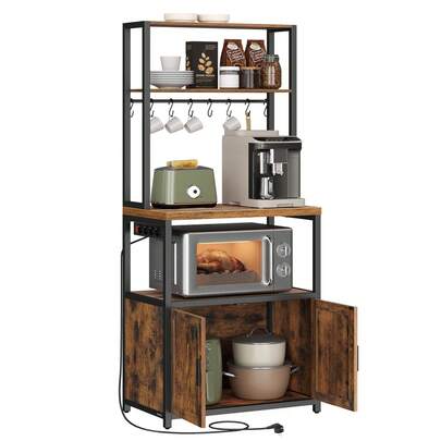 VASAGLE Küchenregal mit Steckdosen, Küchenschrank, 90 cm hoher Arbeitsplatte, Standregal mit 8 Haken