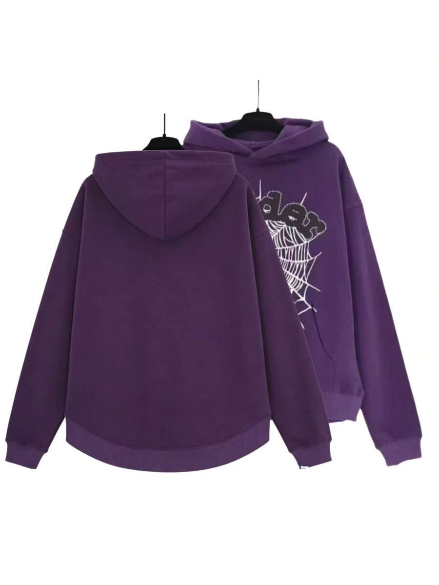 New Spider Web Letter Printed Hoodie Y2k Hoodie Men's Hoodie Women's Hoodie - Màu tím - Xem 1