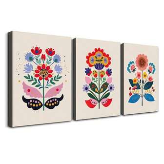 Juego de 3 piezas de arte en lienzo con flores escandinavas para decoración de pared de sala de estar, dormitorio, oficina en casa - Estilo moderno y clásico, póster creativo, pintura mural, decoración de dormitorio sin marco 50x70cm/19.68x27.55 pulgadas