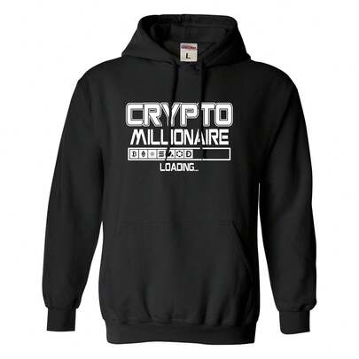 Cargando a millonario de criptomonedas Sudadera con capucha divertida para hombres con Bitcoin Ethereum Impresa en negro - Ideal como regalo pensativo para hombres. Tono negro clásico que se adapta a todos los tipos de Body, con una impresión duradera que resiste el desvanecimiento.