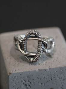 2 Peças Anel de Flor Punk Vintage para Mulheres, Novo Presente de Joias de Festa de Aniversário Artesanal Geométrico Oco e Criativo de Moda - Prata - Visão 2