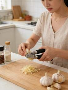 1pc High-Efficiency Garlic Press Is A Great Helper. This Stainless Steel Garlic Press Features A Lever Design That Makes It Effortless To Press Garlic. The Garlic Paste Is Fine And Even. The One-Piece Metal Structure Is Resistant. The Anti-Slip Handle Is Easy To Operate And Clean. With A Hanging Hole For Storage, It Is A Powerful Little Tool For Preparing And Seasoning Dishes In The Kitchen. - Black - View 2