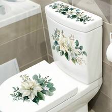 1件套水彩花卉马桶贴纸，自粘防水浴室马桶贴花，家居装饰马桶贴纸 - 彩色 - 查看 3