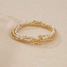 5件套时尚优雅铜珠手链，彩色米珠铜珠弹力手链，可叠戴手链，友谊手链，女士手链，送朋友的礼物，幸运礼物，生日礼物，家庭礼物，最佳礼物 - 多色5件套裝 - 查看 3