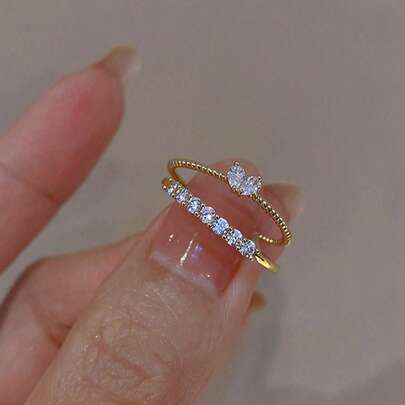 2pcs Minimalist Girl Heart Shaped Open Ring, Fashionable & Elegant Finger Rings
